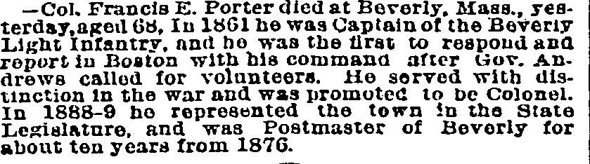 Colonel Francis Porter Obituary